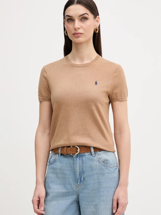 Zdjęcie produktu Polo Ralph Lauren sweter z krótkim rękawem damski z bawełną brązowy