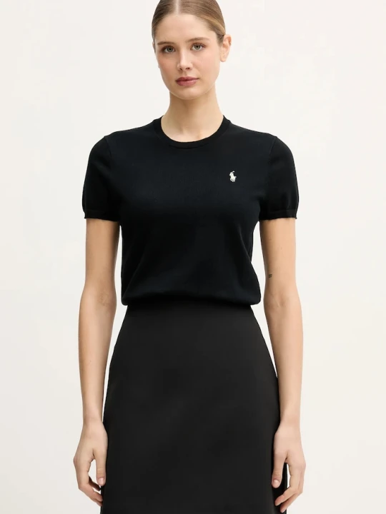 Zdjęcie produktu Polo Ralph Lauren sweter z krótkim rękawem damski z bawełną czarny