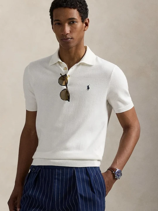 Zdjęcie produktu Polo Ralph Lauren sweter z krótkim rękawem męski bawełniany biały