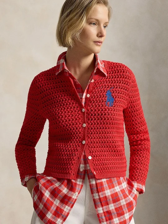 Zdjęcie produktu Polo Ralph Lauren sweter rozpinany damski bawełniany czerwony