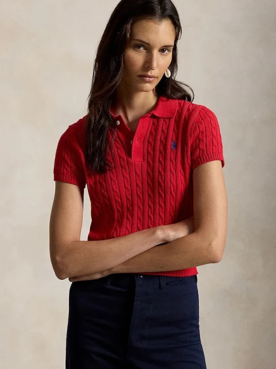 Zdjęcie produktu Polo Ralph Lauren sweter z krótkim rękawem damski bawełniany czerwony