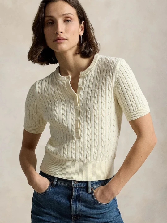 Zdjęcie produktu Polo Ralph Lauren sweter z krótkim rękawem damski bawełniany beżowy