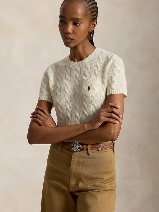 Zdjęcie produktu Polo Ralph Lauren sweter z krótkim rękawem damski wełniany beżowy