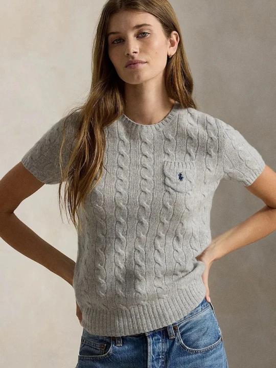 Zdjęcie produktu Polo Ralph Lauren sweter z krótkim rękawem damski wełniany szary