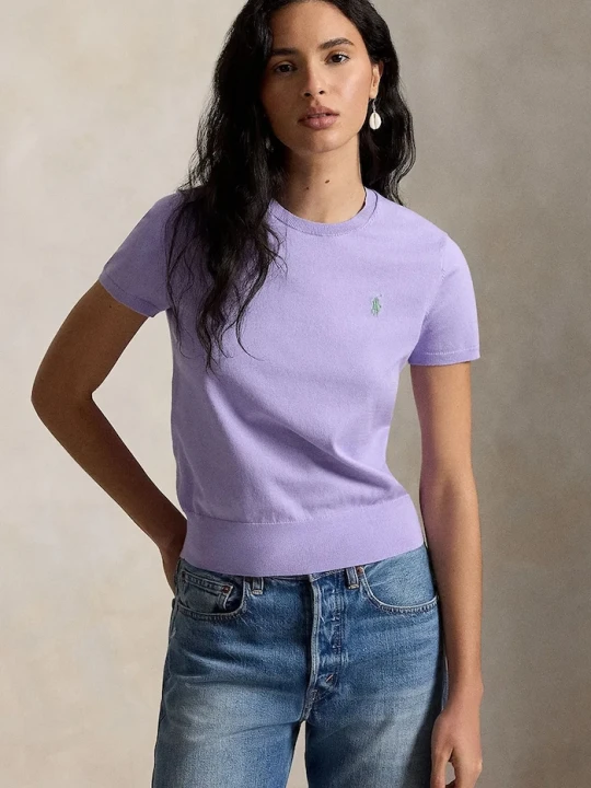 Zdjęcie produktu Polo Ralph Lauren sweter z krótkim rękawem damski z bawełną fioletowy