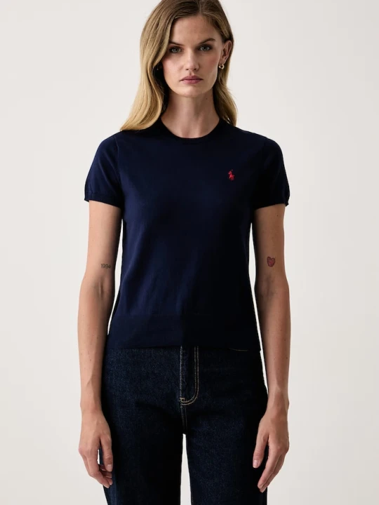 Zdjęcie produktu Polo Ralph Lauren sweter z krótkim rękawem damski z bawełną granatowy