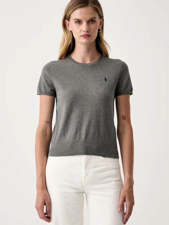 Zdjęcie produktu Polo Ralph Lauren sweter z krótkim rękawem damski z bawełny szary