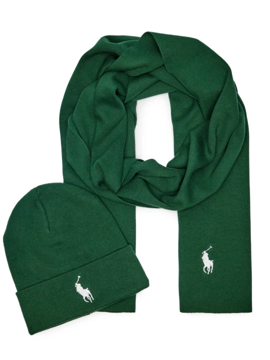 Zdjęcie produktu POLO RALPH LAUREN Szal + czapka butelkowa zieleń
