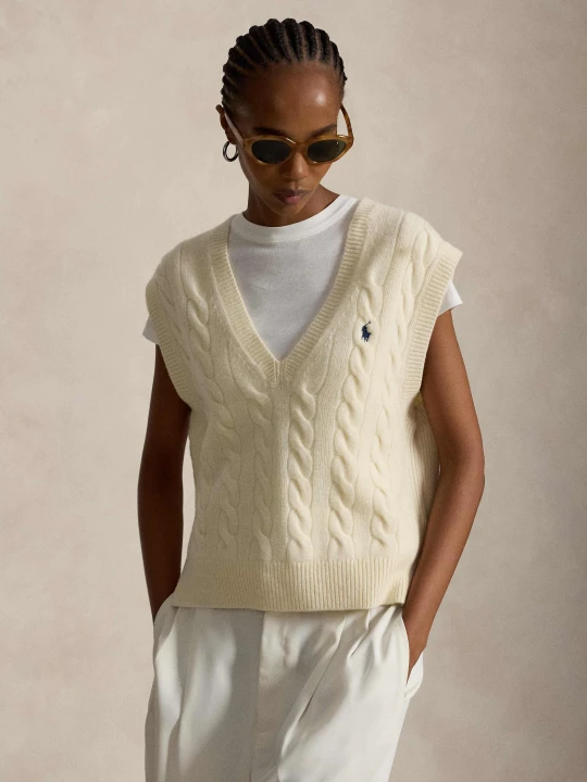Zdjęcie produktu POLO RALPH LAUREN Wełniana kamizelka | Loose fit | z dodatkiem kaszmiru kremowy