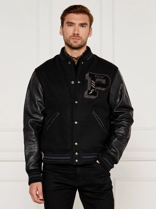 Zdjęcie produktu POLO RALPH LAUREN Wełniana kurtka bomber | Regular Fit | z dodatkiem skóry czarny