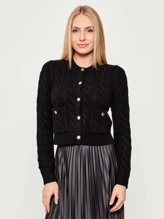 Zdjęcie produktu POLO RALPH LAUREN Wełniany kardigan Cable | Cropped Fit | z dodatkiem kaszmiru czarny