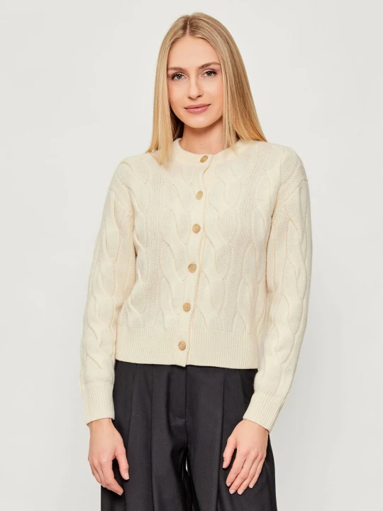 Zdjęcie produktu POLO RALPH LAUREN Wełniany kardigan | Regular Fit | z dodatkiem kaszmiru kremowy