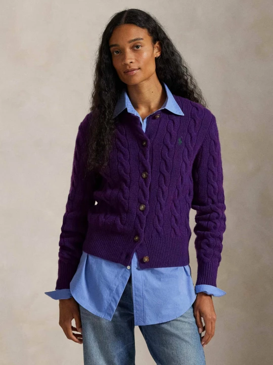 Zdjęcie produktu POLO RALPH LAUREN Wełniany kardigan | Slim Fit | z dodatkiem kaszmiru fioletowy