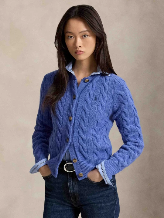 Zdjęcie produktu POLO RALPH LAUREN Wełniany kardigan | Slim Fit | z dodatkiem kaszmiru błękitny