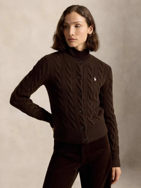 Zdjęcie produktu POLO RALPH LAUREN Wełniany kardigan | Slim Fit | z dodatkiem kaszmiru brązowy