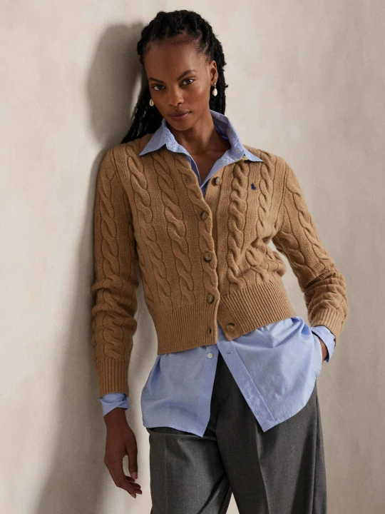 Zdjęcie produktu POLO RALPH LAUREN Wełniany kardigan | Slim Fit | z dodatkiem kaszmiru camel