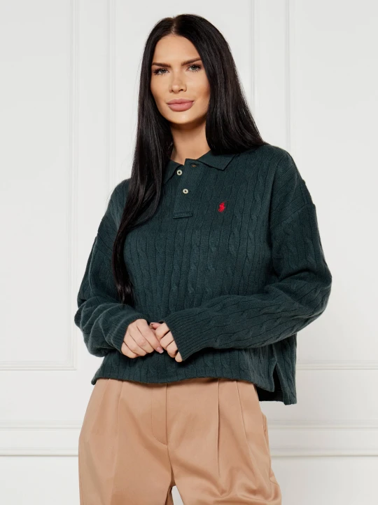 Zdjęcie produktu POLO RALPH LAUREN Wełniany sweter | Cropped Fit | z dodatkiem kaszmiru zielony