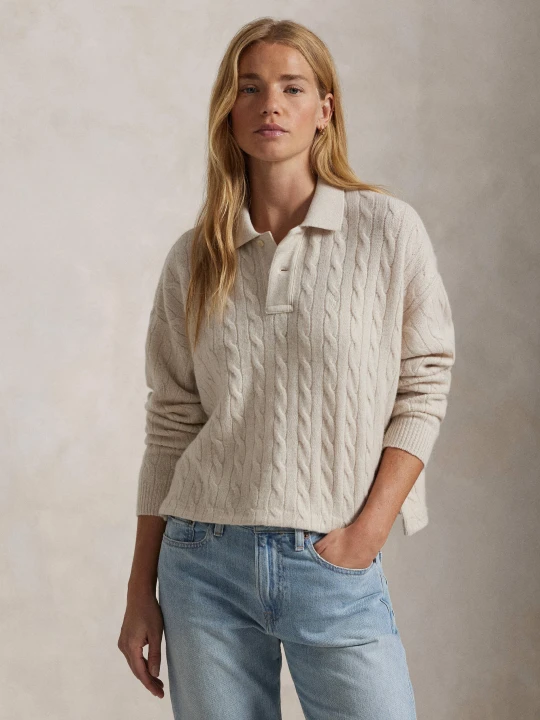 Zdjęcie produktu POLO RALPH LAUREN Wełniany sweter | Cropped Fit | z dodatkiem kaszmiru beżowy