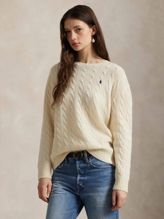 Zdjęcie produktu POLO RALPH LAUREN Wełniany sweter JULIANNA | Regular Fit | z dodatkiem kaszmiru kremowy