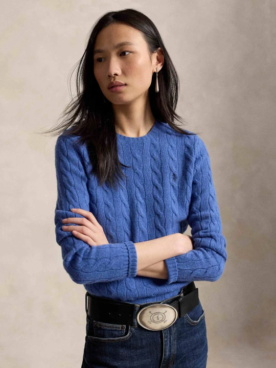 Zdjęcie produktu POLO RALPH LAUREN Wełniany sweter Julianna | Regular Fit | z dodatkiem kaszmiru niebieski