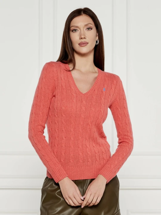 Zdjęcie produktu POLO RALPH LAUREN Wełniany sweter KIMBERLY | Regular Fit | z dodatkiem kaszmiru łososiowy