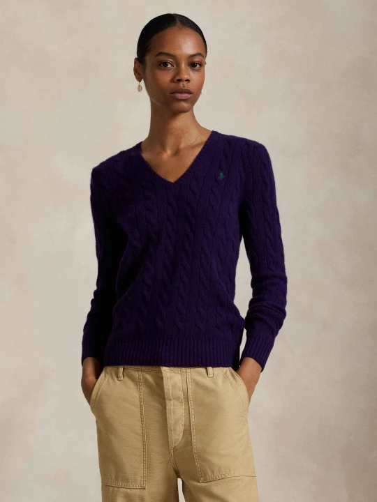 Zdjęcie produktu POLO RALPH LAUREN Wełniany sweter KIMBERLY | Slim Fit | z dodatkiem kaszmiru fioletowy