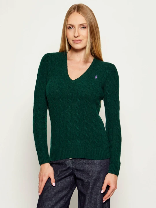 Zdjęcie produktu POLO RALPH LAUREN Wełniany sweter Kimberly | Slim Fit | z dodatkiem kaszmiru butelkowa zieleń