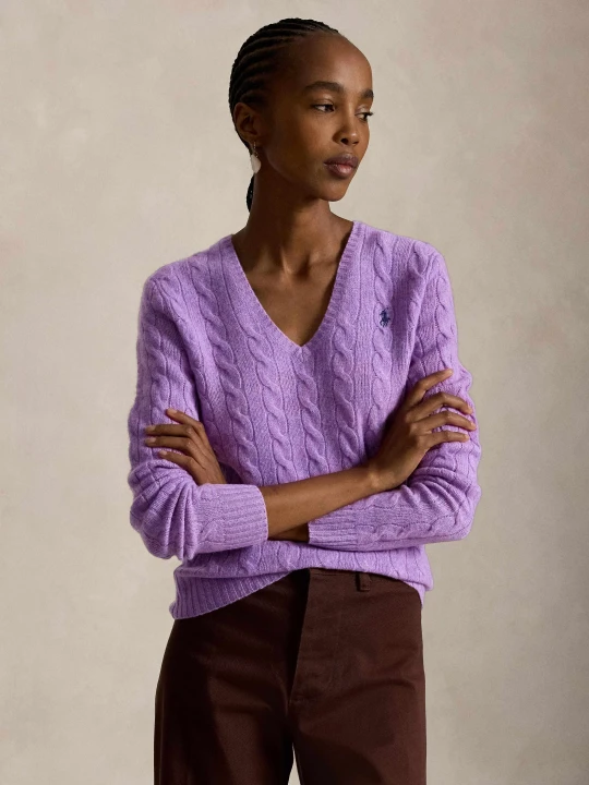 Zdjęcie produktu POLO RALPH LAUREN Wełniany sweter Kimberly | Slim Fit | z dodatkiem kaszmiru fioletowy