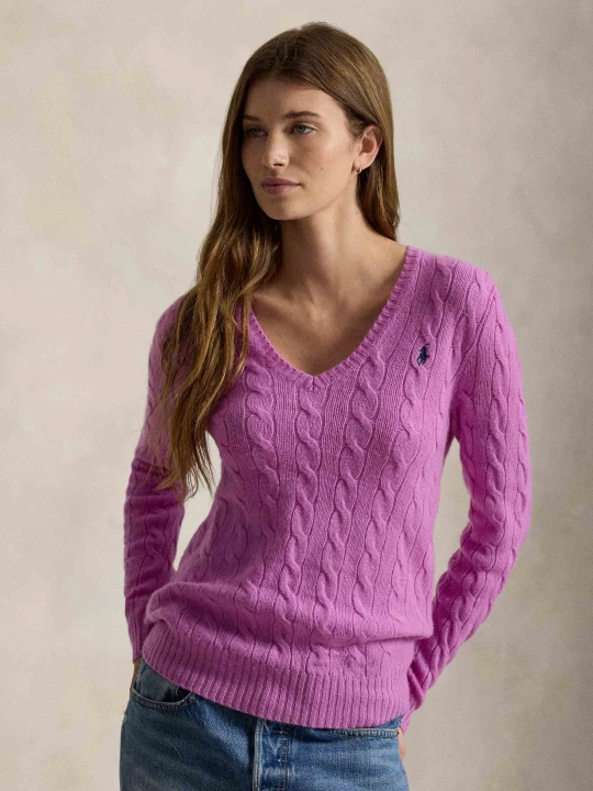 Zdjęcie produktu POLO RALPH LAUREN Wełniany sweter Kimberly | Slim Fit | z dodatkiem kaszmiru fioletowy