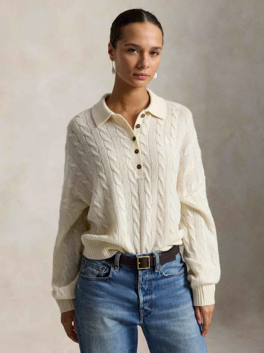 Zdjęcie produktu POLO RALPH LAUREN Wełniany sweter | Oversize fit | z dodatkiem kaszmiru beżowy