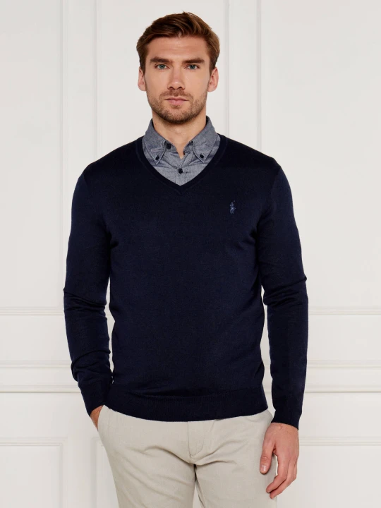 Zdjęcie produktu POLO RALPH LAUREN Wełniany sweter | Slim Fit granatowy