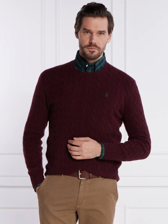Zdjęcie produktu POLO RALPH LAUREN Wełniany sweter | Slim Fit | z dodatkiem kaszmiru bordowy
