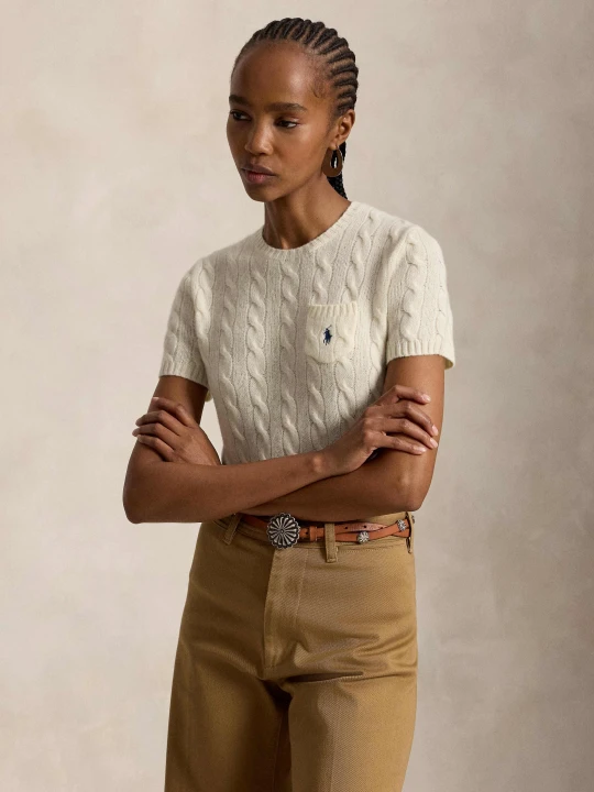 Zdjęcie produktu POLO RALPH LAUREN Wełniany sweter | Slim Fit | z dodatkiem kaszmiru kremowy