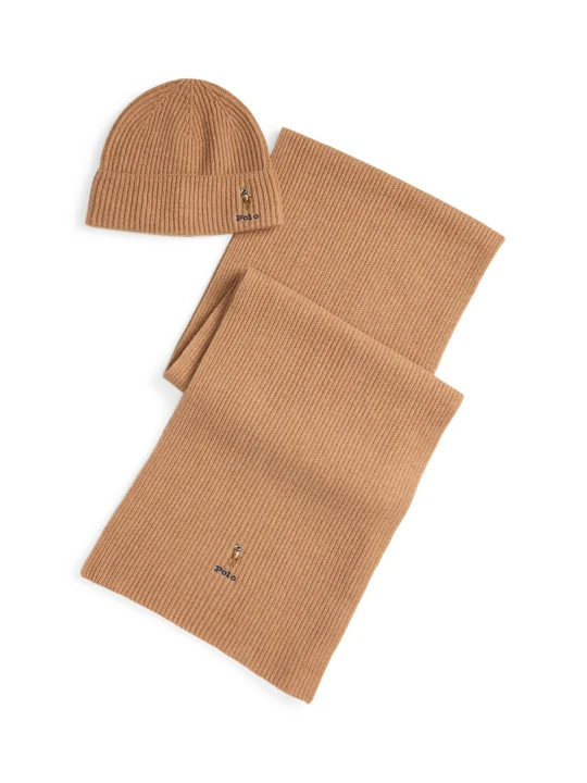 Zdjęcie produktu POLO RALPH LAUREN Wełniany szal + czapka beżowy