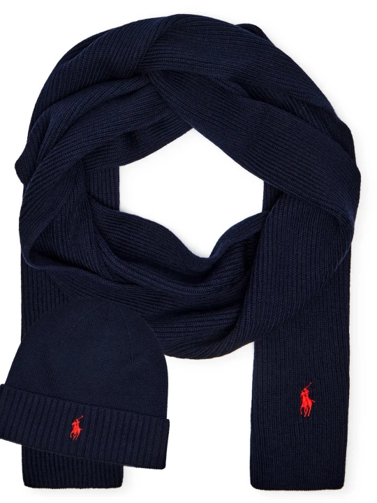 Zdjęcie produktu POLO RALPH LAUREN Wełniany szal + czapka granatowy