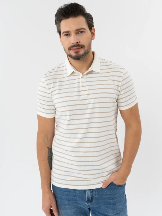 Zdjęcie produktu Polo w paski O-LANTIANO Volcano Kremowy