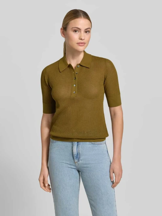 Zdjęcie produktu Polo z dzianiny ażurowej Style Icon Collection Oliwkowy