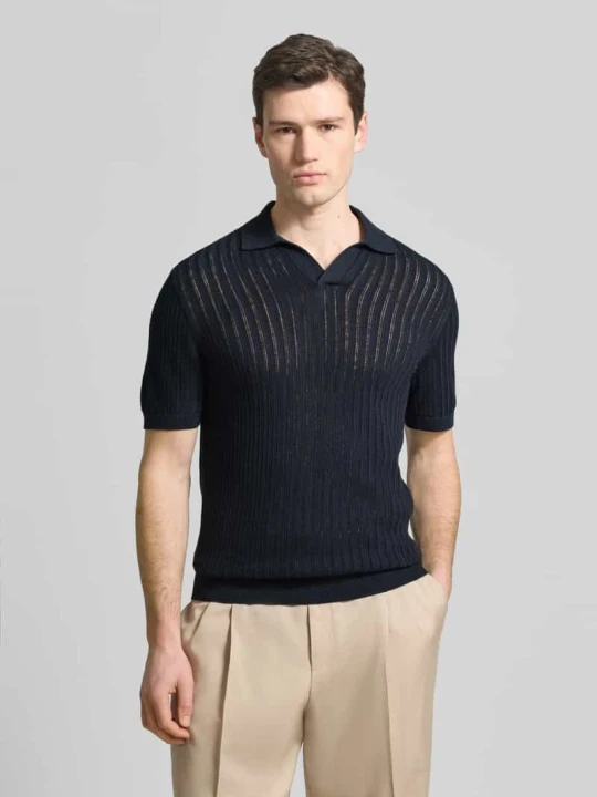 Zdjęcie produktu Poloshirt o kroju slim fit z mieszanki bawełny i lnu Profuomo Granatowy