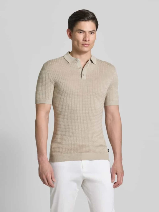 Zdjęcie produktu Poloshirt w dzianinowym wyglądzie, krój slim fit, model 'Vanceo' JOOP! Beżowy