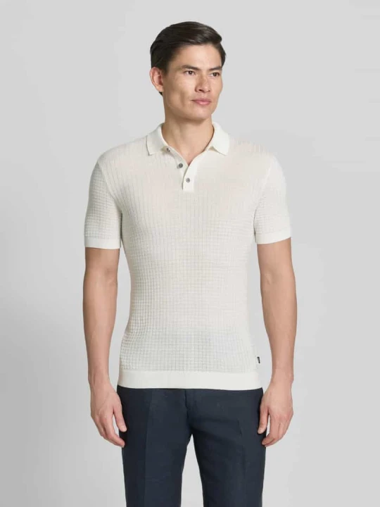 Zdjęcie produktu Poloshirt w dzianinowym wyglądzie, krój slim fit, model 'Vanceo' JOOP! Złamany biały