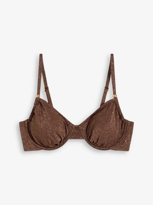 Zdjęcie produktu Połyskujący biustonosz bikini na fiszbinach BonPrix brązowy