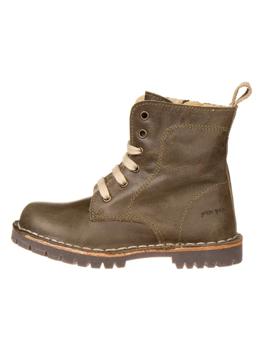 Zdjęcie produktu POM POM Skórzane botki zimowe w kolorze khaki rozmiar: 32