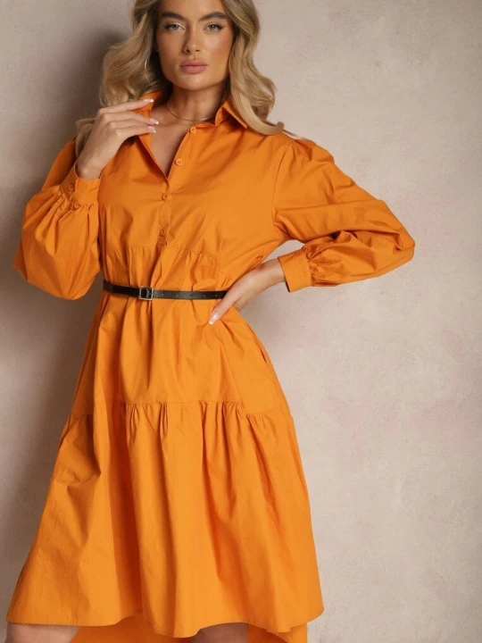 Zdjęcie produktu Pomarańczowa Rozkloszowana Sukienka Koszulowa z Bawełny Paniell Unigirl