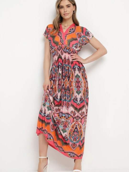 Zdjęcie produktu Pomarańczowa Sukienka Maxi w Stylu Boho z Elastycznej Wiskozy Arnevia Sweet&girl