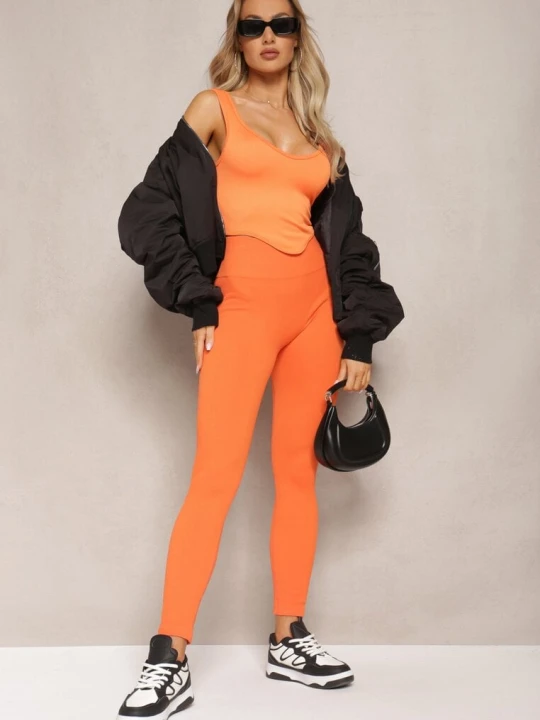 Zdjęcie produktu Pomarańczowe Legginsy High Waist Prążkowane Push-Up Sunflowia Elsa.m By May