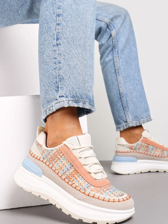 Zdjęcie produktu Pomarańczowe Sneakersy na Platformie Buffona Beżowy