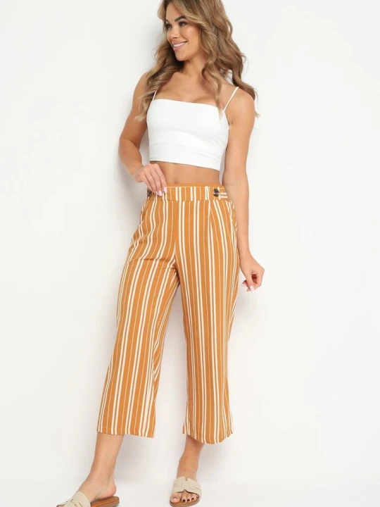 Zdjęcie produktu Pomarańczowe Szerokie Spodnie w Paski Cleeki R&f Fashion