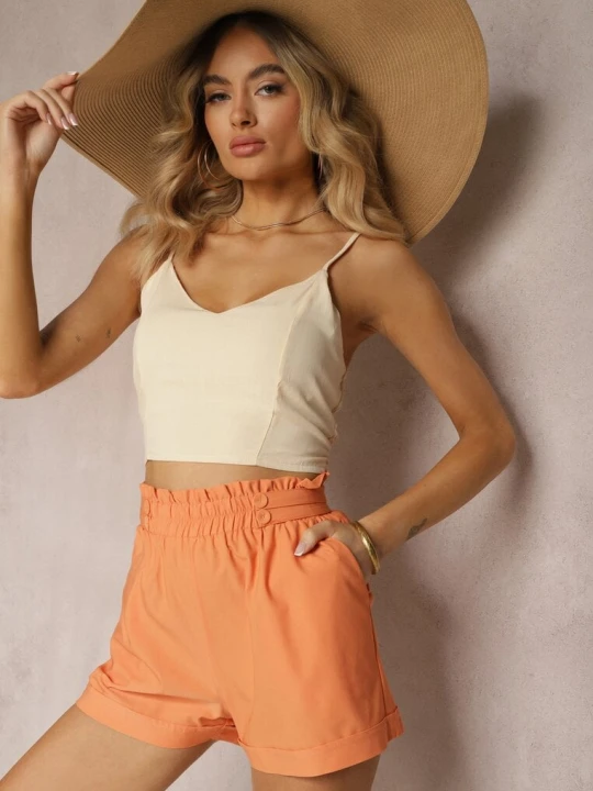 Zdjęcie produktu Pomarańczowe Szorty High Waist z Gumką w Pasie Kerpia H&s