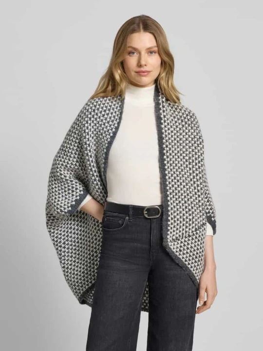 Zdjęcie produktu Ponczo o kroju relaxed fit z dodatkiem wełny, model „Amaryllis boho” Opus Średnioszary