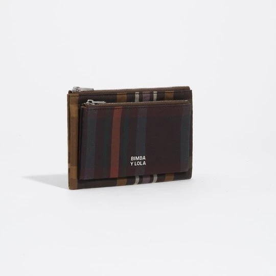Zdjęcie produktu Portfel pocket woskowane wykończenie tartan czekoladowo-zielona BIMBA Y LOLA